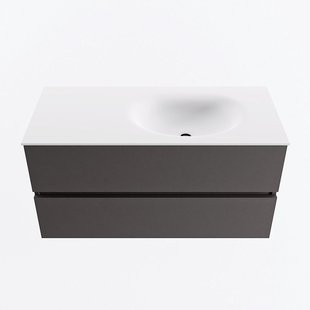 MONDIAZ VICA 100cm badmeubel onderkast Dark Grey 2 lades. Wastafel MOON rechts zonder kraangat, kleur Talc.