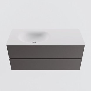 MONDIAZ VICA 110cm badmeubel onderkast Dark Grey 2 lades. Wastafel MOON links 1 kraangat, kleur Talc.