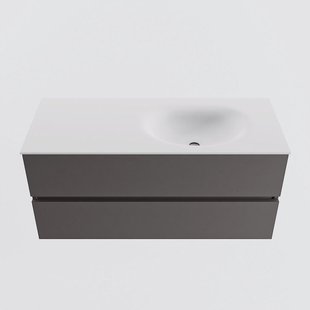 MONDIAZ VICA 110cm badmeubel onderkast Dark Grey 2 lades. Wastafel MOON rechts zonder kraangat, kleur Talc.
