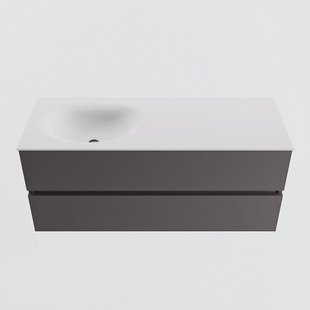 MONDIAZ VICA 120cm badmeubel onderkast Dark Grey 2 lades. Wastafel MOON links 1 kraangat, kleur Talc.
