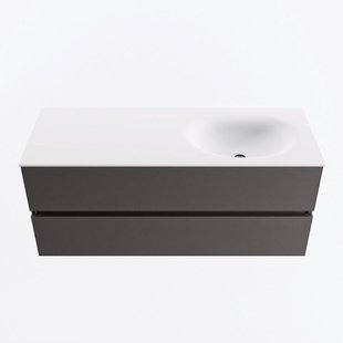 MONDIAZ VICA 120cm badmeubel onderkast Dark Grey 2 lades. Wastafel MOON rechts 1 kraangat, kleur Talc.