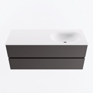 MONDIAZ VICA 120cm badmeubel onderkast Dark Grey 2 lades. Wastafel MOON rechts zonder kraangat, kleur Talc.