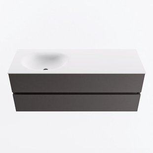 MONDIAZ VICA 130cm badmeubel onderkast Dark Grey 2 lades. Wastafel MOON links 1 kraangat, kleur Talc.