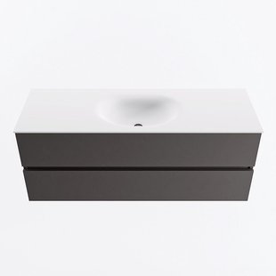 MONDIAZ VICA 130cm badmeubel onderkast Dark Grey 2 lades. Wastafel MOON midden zonder kraangat, kleur Talc.