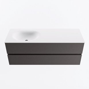 MONDIAZ VICA 130cm badmeubel onderkast Dark Grey 2 lades. Wastafel MOON links zonder kraangat, kleur Talc.