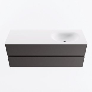 MONDIAZ VICA 130cm badmeubel onderkast Dark Grey 2 lades. Wastafel MOON rechts zonder kraangat, kleur Talc.