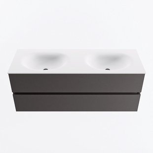 MONDIAZ VICA 130cm badmeubel onderkast Dark Grey 2 lades. Wastafel MOON dubbel zonder kraangat, kleur Talc.