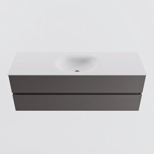 MONDIAZ VICA 140cm badmeubel onderkast Dark Grey 2 lades. Wastafel MOON midden 1 kraangat, kleur Talc.