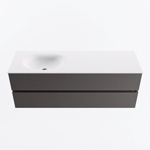 MONDIAZ VICA 140cm badmeubel onderkast Dark Grey 2 lades. Wastafel MOON links zonder kraangat, kleur Talc.