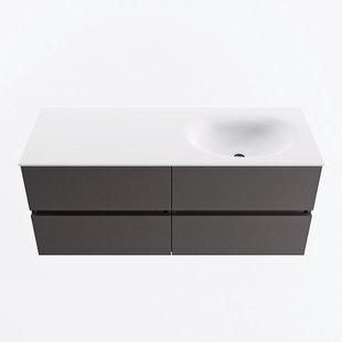 MONDIAZ VICA 120cm badmeubel onderkast Dark Grey 4 lades. Wastafel MOON rechts 1 kraangat, kleur Talc.
