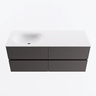 MONDIAZ VICA 120cm badmeubel onderkast Dark Grey 4 lades. Wastafel MOON links zonder kraangat, kleur Talc.