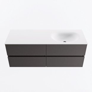 MONDIAZ VICA 130cm badmeubel onderkast Dark Grey 4 lades. Wastafel MOON rechts 1 kraangat, kleur Talc.