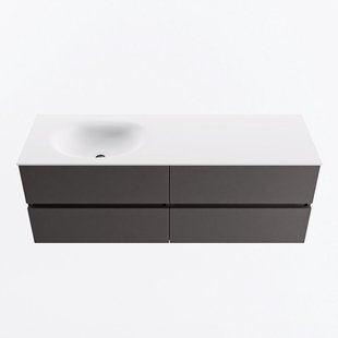MONDIAZ VICA 140cm badmeubel onderkast Dark Grey 4 lades. Wastafel MOON links 1 kraangat, kleur Talc.