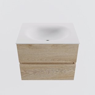 MONDIAZ VICA 60cm badmeubel onderkast Washed Oak 2 lades. Wastafel MOON midden 1 kraangat, kleur Talc.