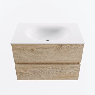 MONDIAZ VICA 70cm badmeubel onderkast Washed Oak 2 lades. Wastafel MOON midden 1 kraangat, kleur Talc.