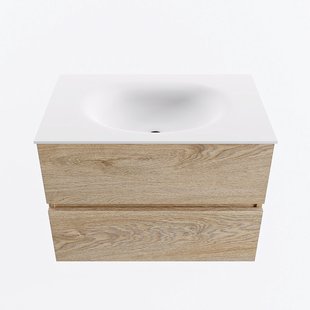 MONDIAZ VICA 70cm badmeubel onderkast Washed Oak 2 lades. Wastafel MOON midden zonder kraangat, kleur Talc.