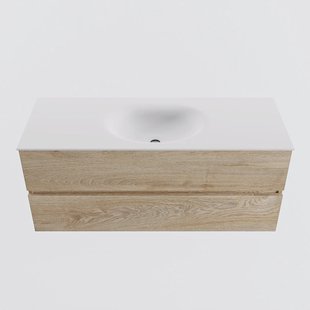 MONDIAZ VICA 120cm badmeubel onderkast Washed Oak 2 lades. Wastafel MOON midden 1 kraangat, kleur Talc.
