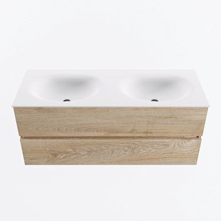 MONDIAZ VICA 120cm badmeubel onderkast Washed Oak 2 lades. Wastafel MOON dubbel 2 kraangaten, kleur Talc.