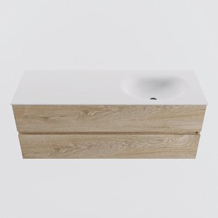 MONDIAZ VICA 130cm badmeubel onderkast Washed Oak 2 lades. Wastafel MOON rechts 1 kraangat, kleur Talc.