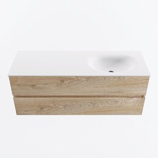 MONDIAZ VICA 130cm badmeubel onderkast Washed Oak 2 lades. Wastafel MOON rechts zonder kraangat, kleur Talc.