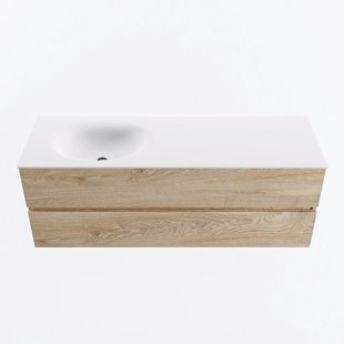 MONDIAZ VICA 140cm badmeubel onderkast Washed Oak 2 lades. Wastafel MOON links 1 kraangat, kleur Talc.