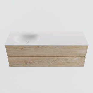 MONDIAZ VICA 140cm badmeubel onderkast Washed Oak 2 lades. Wastafel MOON links zonder kraangat, kleur Talc.