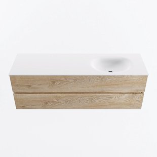 MONDIAZ VICA 150cm badmeubel onderkast Washed Oak 2 lades. Wastafel MOON rechts 1 kraangat, kleur Talc.