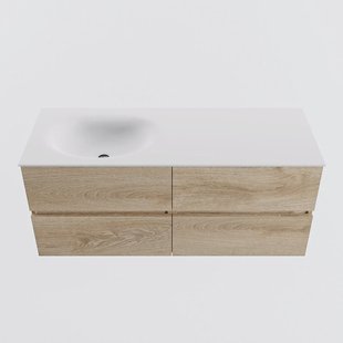 MONDIAZ VICA 120cm badmeubel onderkast Washed Oak 4 lades. Wastafel MOON links 1 kraangat, kleur Talc.