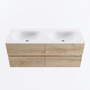 MONDIAZ VICA 120cm badmeubel onderkast Washed Oak 4 lades. Wastafel MOON dubbel 2 kraangaten, kleur Talc.