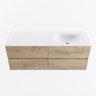 MONDIAZ VICA 130cm badmeubel onderkast Washed Oak 4 lades. Wastafel MOON rechts 1 kraangat, kleur Talc.