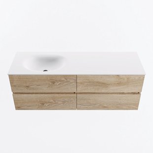 MONDIAZ VICA 140cm badmeubel onderkast Washed Oak 4 lades. Wastafel MOON links 1 kraangat, kleur Talc.