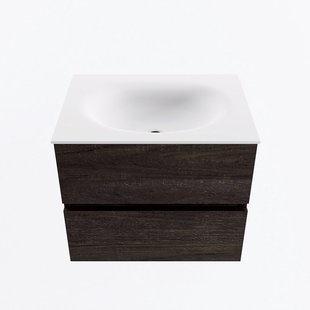 MONDIAZ VICA 60cm badmeubel onderkast Dark Brown 2 lades. Wastafel MOON midden 1 kraangat, kleur Talc.