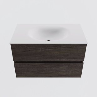 MONDIAZ VICA 80cm badmeubel onderkast Dark Brown 2 lades. Wastafel MOON midden 1 kraangat, kleur Talc.