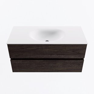 MONDIAZ VICA 100cm badmeubel onderkast Dark Brown 2 lades. Wastafel MOON midden 1 kraangat, kleur Talc.