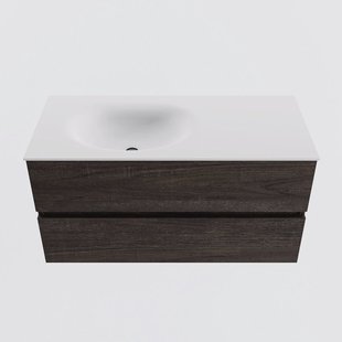 MONDIAZ VICA 100cm badmeubel onderkast Dark Brown 2 lades. Wastafel MOON links 1 kraangat, kleur Talc.