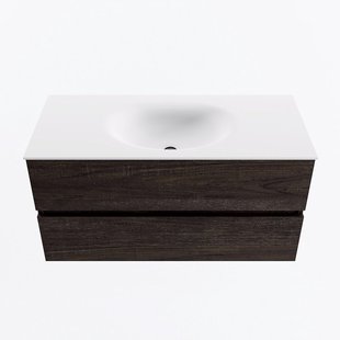 MONDIAZ VICA 100cm badmeubel onderkast Dark Brown 2 lades. Wastafel MOON midden zonder kraangat, kleur Talc.
