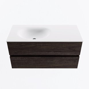 MONDIAZ VICA 100cm badmeubel onderkast Dark Brown 2 lades. Wastafel MOON links zonder kraangat, kleur Talc.