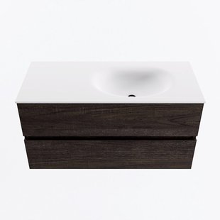 MONDIAZ VICA 100cm badmeubel onderkast Dark Brown 2 lades. Wastafel MOON rechts zonder kraangat, kleur Talc.