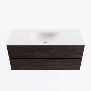 MONDIAZ VICA 110cm badmeubel onderkast Dark Brown 2 lades. Wastafel MOON midden 1 kraangat, kleur Talc.