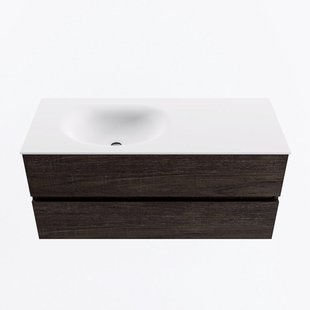 MONDIAZ VICA 110cm badmeubel onderkast Dark Brown 2 lades. Wastafel MOON links 1 kraangat, kleur Talc.