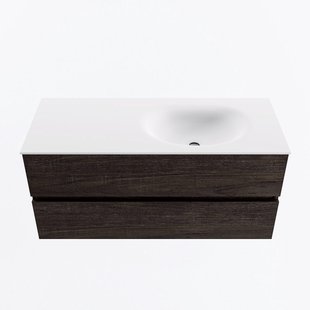 MONDIAZ VICA 110cm badmeubel onderkast Dark Brown 2 lades. Wastafel MOON rechts 1 kraangat, kleur Talc.