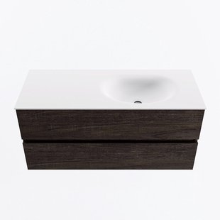 MONDIAZ VICA 110cm badmeubel onderkast Dark Brown 2 lades. Wastafel MOON rechts zonder kraangat, kleur Talc.