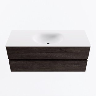 MONDIAZ VICA 120cm badmeubel onderkast Dark Brown 2 lades. Wastafel MOON midden 1 kraangat, kleur Talc.