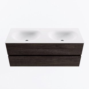 MONDIAZ VICA 120cm badmeubel onderkast Dark Brown 2 lades. Wastafel MOON dubbel 2 kraangaten, kleur Talc.