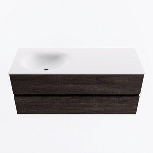 MONDIAZ VICA 120cm badmeubel onderkast Dark Brown 2 lades. Wastafel MOON links zonder kraangat, kleur Talc.