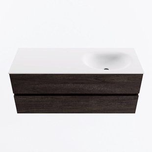 MONDIAZ VICA 120cm badmeubel onderkast Dark Brown 2 lades. Wastafel MOON rechts zonder kraangat, kleur Talc.