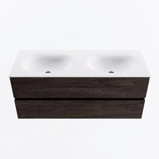 MONDIAZ VICA 120cm badmeubel onderkast Dark Brown 2 lades. Wastafel MOON dubbel zonder kraangat, kleur Talc.
