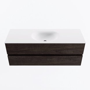 MONDIAZ VICA 130cm badmeubel onderkast Dark Brown 2 lades. Wastafel MOON midden 1 kraangat, kleur Talc.