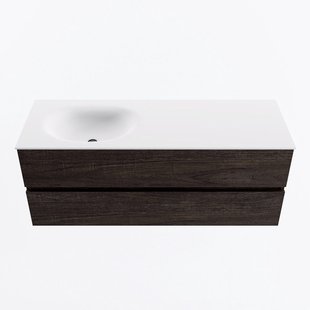 MONDIAZ VICA 130cm badmeubel onderkast Dark Brown 2 lades. Wastafel MOON links 1 kraangat, kleur Talc.