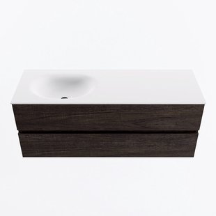 MONDIAZ VICA 130cm badmeubel onderkast Dark Brown 2 lades. Wastafel MOON links zonder kraangat, kleur Talc.